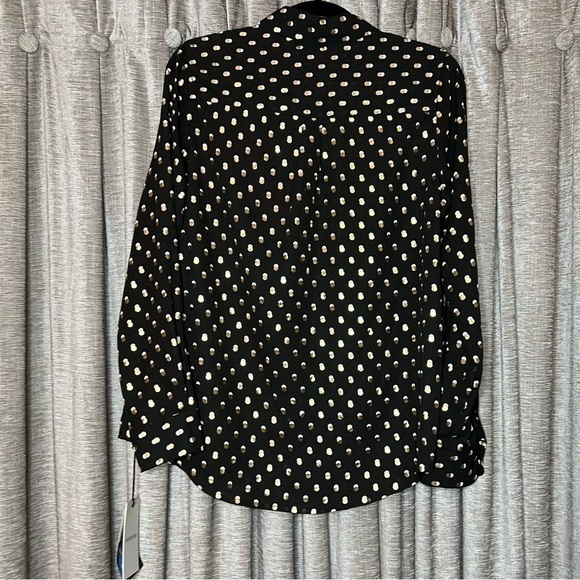 NWT Who What Wear Black Button Down Shirt with Gold & White Polka Dots Medium - Picture 9 of 14